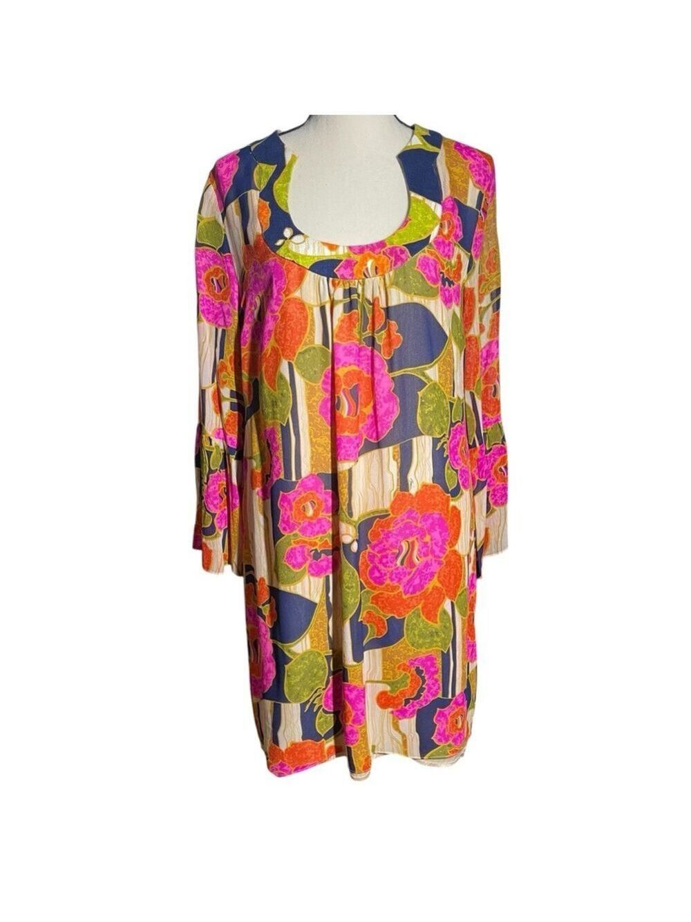 Trina Turk Vibrant Floral Dress with Bell Sleeves
